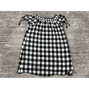 LOFT Dress Womens Small Black White Gingham Off The Shoulder Tie Sleeve Shift